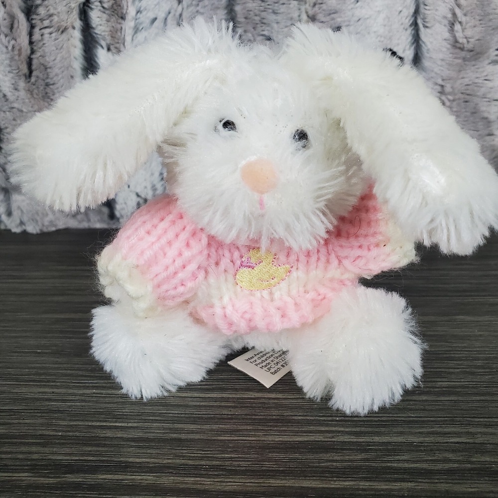 Inter-American Mini White Bunny Rabbit W/ Pink Sweater 4" Spring Easter Plush